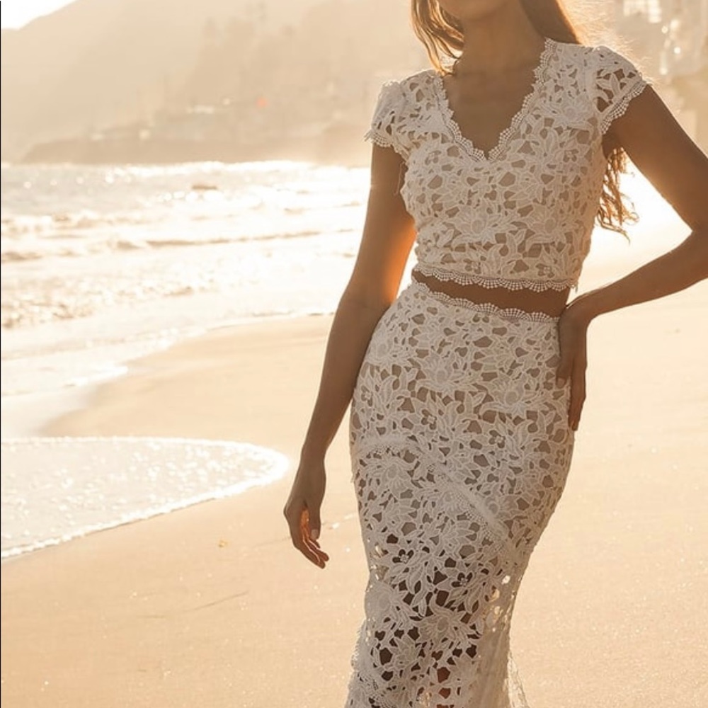 Lulus Special Moments White Crochet Lace Two-Piece Maxi Dress